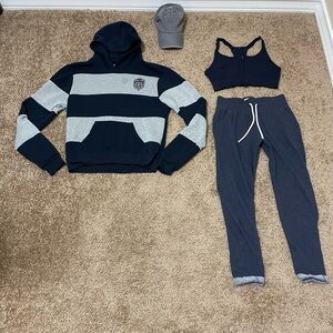 ALL 4pc Bundle XS Striped Hoodie with Joggers Set Cap Sports Bra Athletic Wear